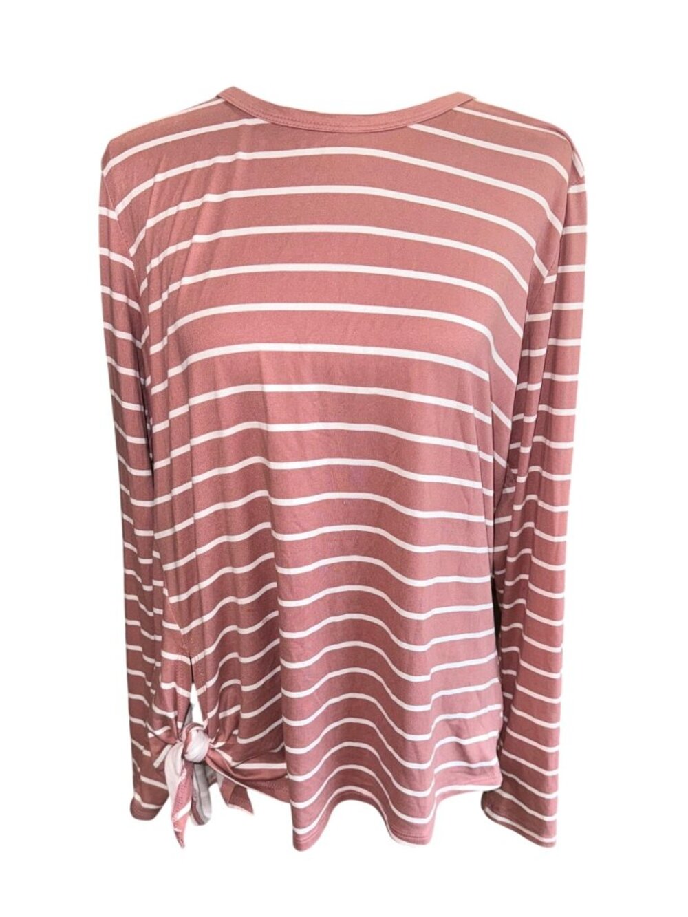 REBORN J Soft Mauve White Striped Long Sleeve Side Tie Top L Casual Classic Trav